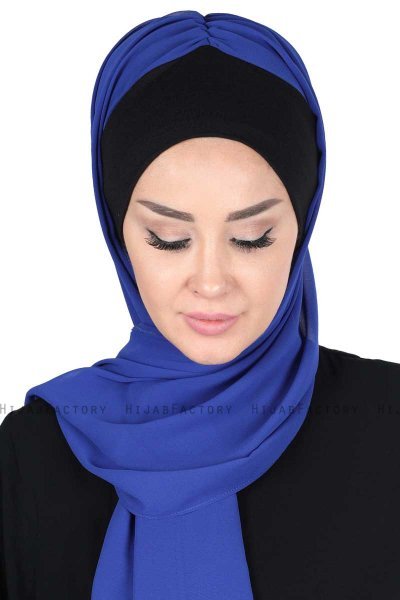 Vera - Sort & Blå Praktisk Chiffon Hijab
