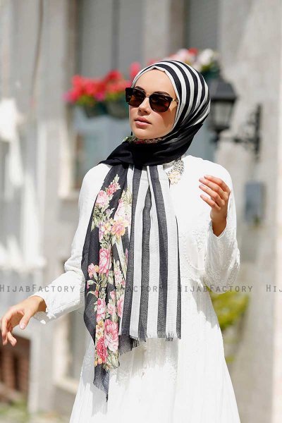 Vezna - Sort Mønstrede Hijab - Sal Evi