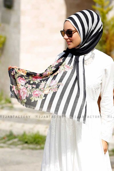 Vezna - Sort Mønstrede Hijab - Sal Evi