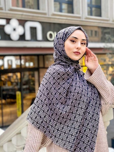 Wahida - Sort Mønstred Bomuld Hijab - Mirach