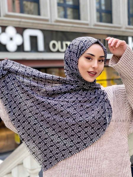 Wahida - Sort Mønstred Bomuld Hijab - Mirach