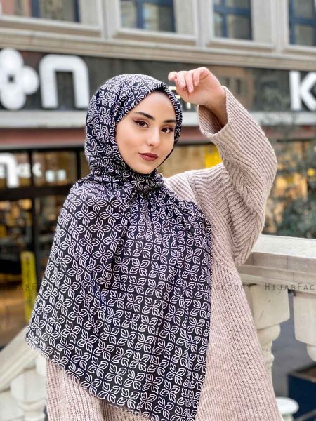 Wahida - Sort Mønstred Bomuld Hijab - Mirach
