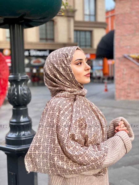 Wahida - Taupe Mønstred Bomuld Hijab - Mirach