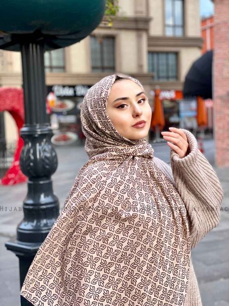 Wahida - Taupe Mønstred Bomuld Hijab - Mirach