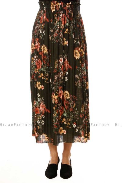 Yamina - Blomstret Khaki Nederdele - Burun