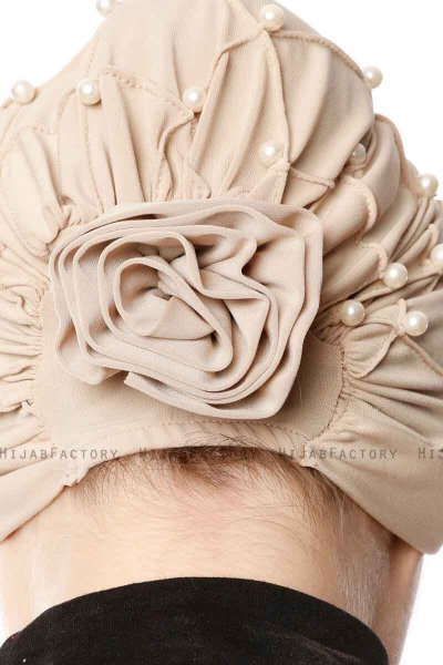 Yaren - Beige Crepe Chiffon Turban - Sehr-i Sal