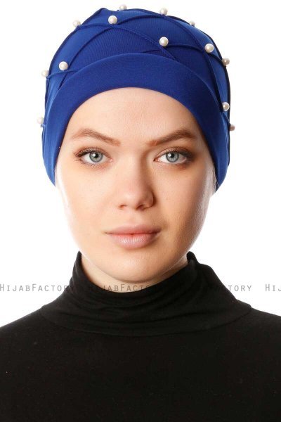 Yaren - Blå Crepe Chiffon Turban - Sehr-i Sal