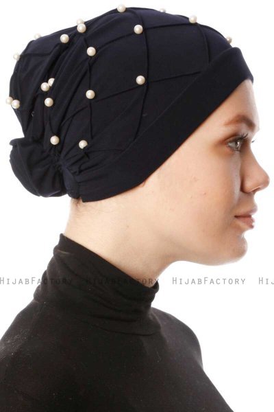 Yaren - Marine Blå Crepe Chiffon Turban - Sehr-i Sal