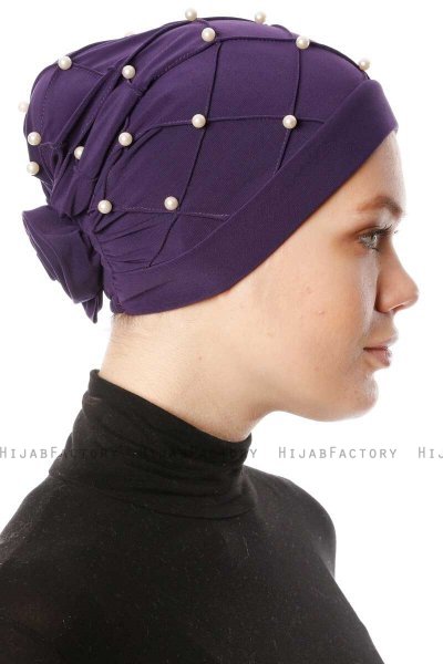 Yaren - Mørke Lilla Crepe Chiffon Turban - Sehr-i Sal