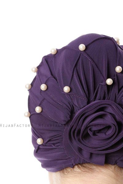 Yaren - Mørke Lilla Crepe Chiffon Turban - Sehr-i Sal