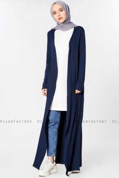 Yasmin Marinblå Lång Cardigan 280085b