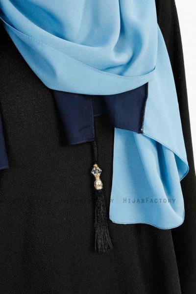 Yelda Marinblå & Ljusblå Chiffon Hijab Sjal Madame Polo 130039-5