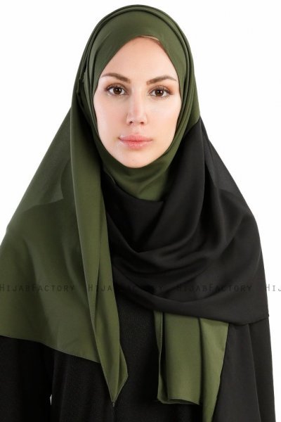 Yelda Svart & Khaki Chiffon Hijab Sjal Madame Polo 130036-1