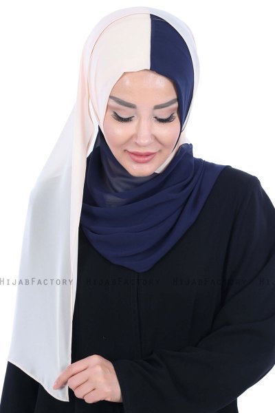 Ylva - Beige & Marine Blå Praktisk Chiffon Hijab