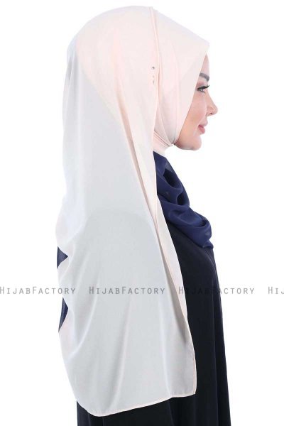 Ylva - Beige & Marine Blå Praktisk Chiffon Hijab