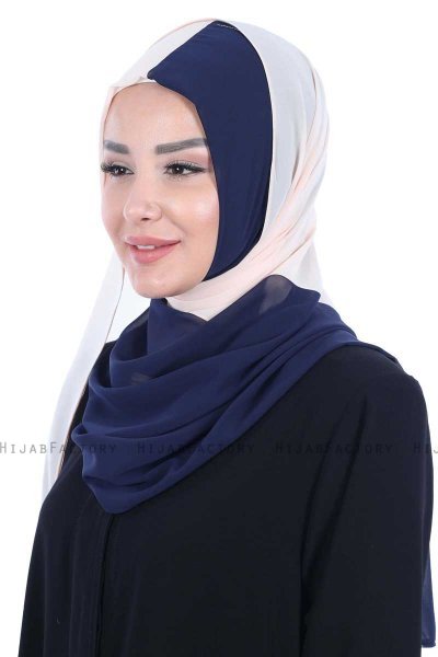 Ylva - Beige & Marine Blå Praktisk Chiffon Hijab