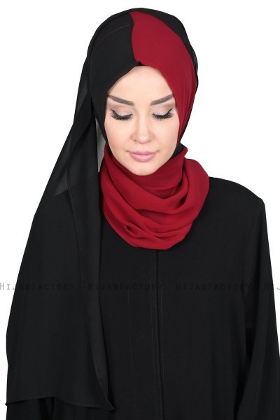 Ylva - Bordeaux & Sort Praktisk Chiffon Hijab