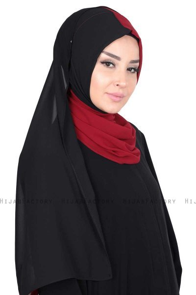Ylva - Bordeaux & Sort Praktisk Chiffon Hijab