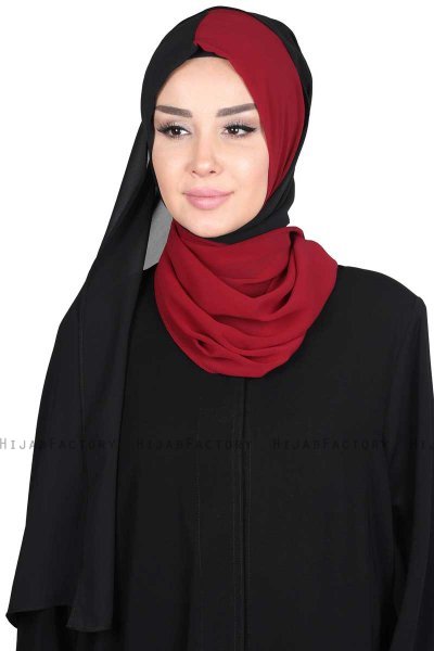 Ylva - Bordeaux & Sort Praktisk Chiffon Hijab