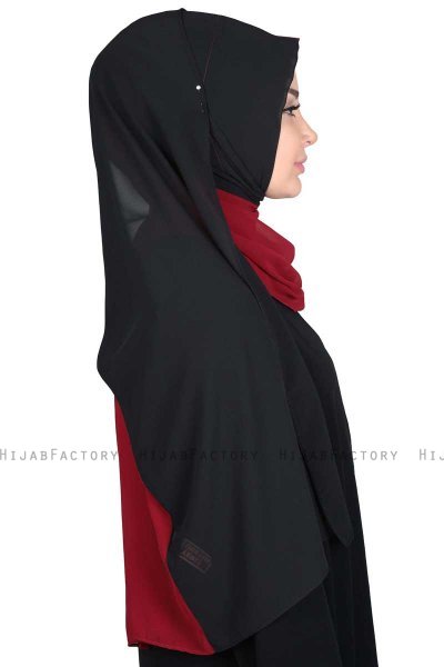Ylva - Bordeaux & Sort Praktisk Chiffon Hijab