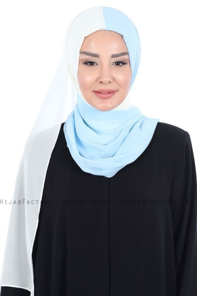 Ylva - Creme & Lyseblå Praktisk Chiffon Hijab