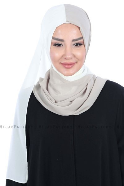 Ylva - Creme & Taupe Praktisk Chiffon Hijab