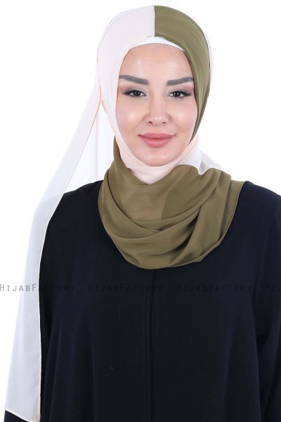 Ylva - Khaki & Beige Praktisk Chiffon Hijab