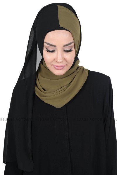 Ylva - Khaki & Sort Praktisk Chiffon Hijab
