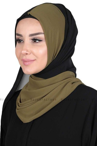 Ylva - Khaki & Sort Praktisk Chiffon Hijab