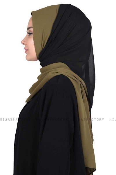 Ylva - Khaki & Sort Praktisk Chiffon Hijab