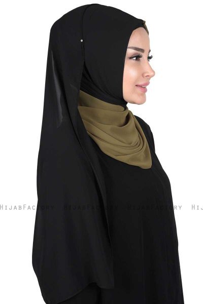 Ylva - Khaki & Sort Praktisk Chiffon Hijab