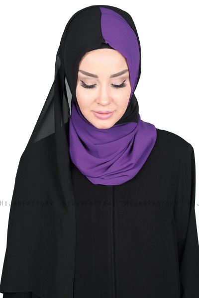 Ylva - Lilla & Sort Praktisk Chiffon Hijab