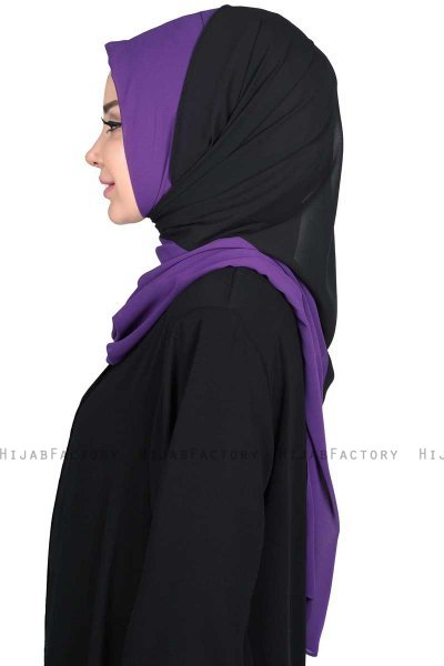 Ylva - Lilla & Sort Praktisk Chiffon Hijab