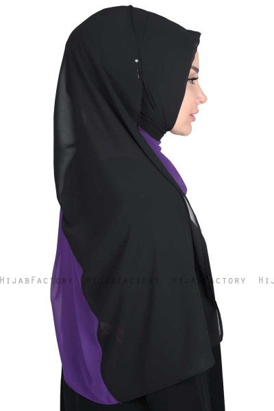 Ylva - Lilla & Sort Praktisk Chiffon Hijab