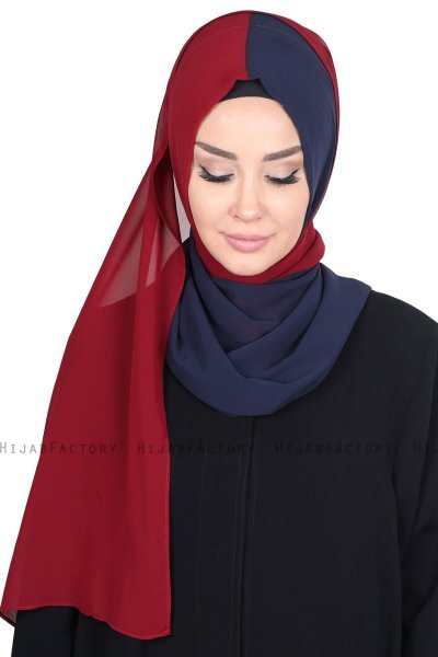 Ylva - Marine Blå & Bordeaux Praktisk Chiffon Hijab