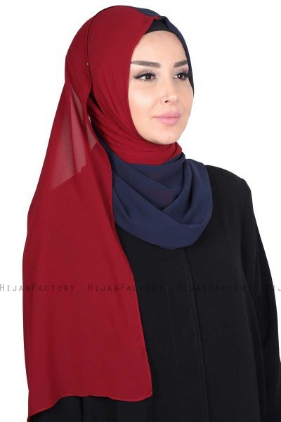 Ylva - Marine Blå & Bordeaux Praktisk Chiffon Hijab