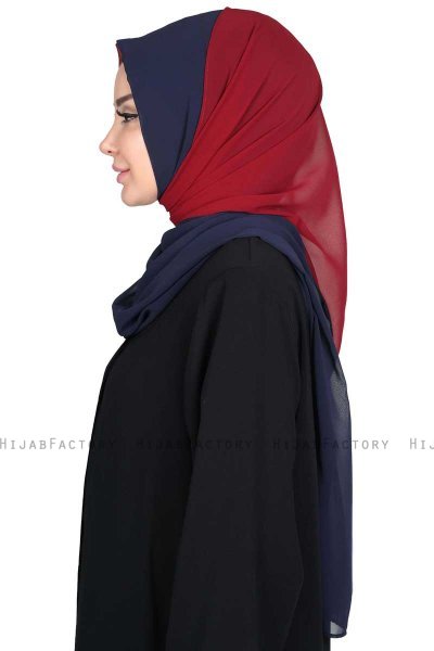 Ylva - Marine Blå & Bordeaux Praktisk Chiffon Hijab