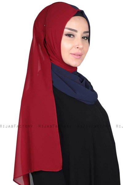 Ylva - Marine Blå & Bordeaux Praktisk Chiffon Hijab