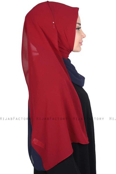 Ylva - Marine Blå & Bordeaux Praktisk Chiffon Hijab