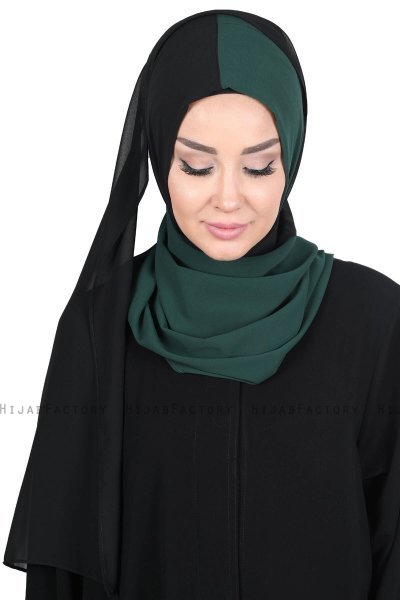 Ylva - Mørkegrøn & Sort Praktisk Chiffon Hijab