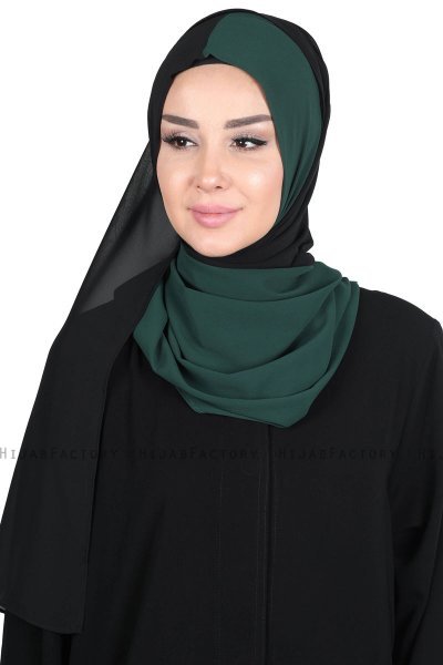 Ylva - Mørkegrøn & Sort Praktisk Chiffon Hijab