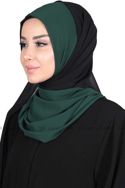 Ylva - Mørkegrøn & Sort Praktisk Chiffon Hijab