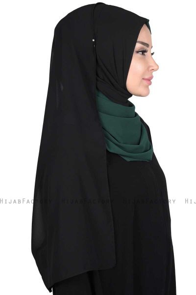 Ylva - Mørkegrøn & Sort Praktisk Chiffon Hijab