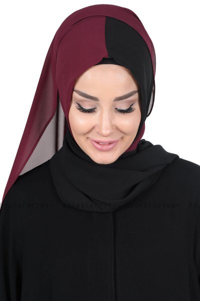 Ylva - Blomme & Sort Praktisk Chiffon Hijab