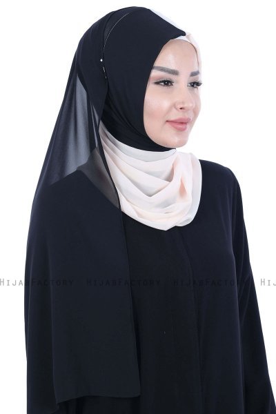 Ylva - Sort & Beige Praktisk Chiffon Hijab