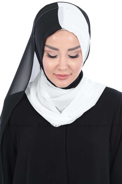 Ylva - Hvid & Sort Praktisk Chiffon Hijab