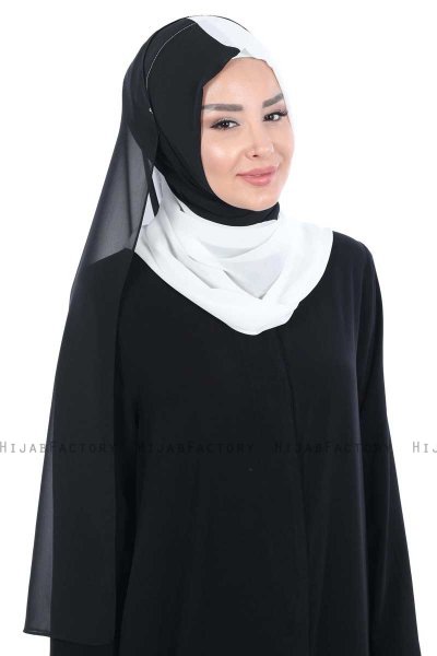 Ylva - Hvid & Sort Praktisk Chiffon Hijab