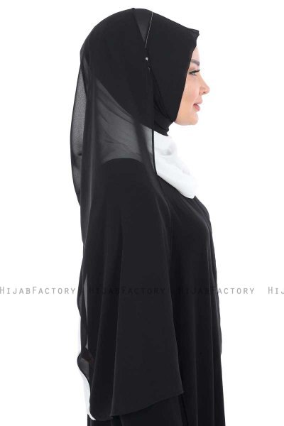 Ylva - Hvid & Sort Praktisk Chiffon Hijab
