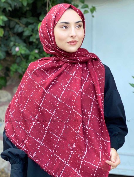 Zakiyah - Bordeaux Mønstred Bomuld Hijab