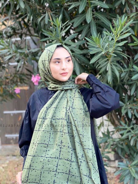 Zakiyah - Khaki Mønstred Bomuld Hijab